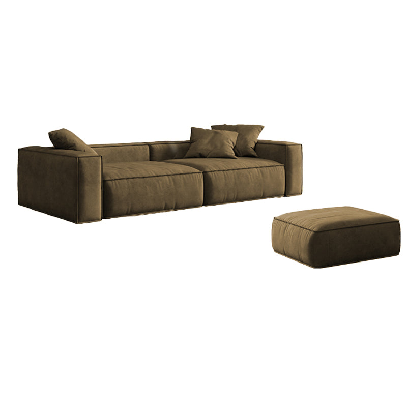 Contemporary Stain Resistant Square Arm Sofa in Brown for Living Room