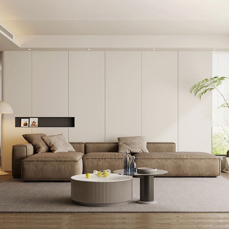 Contemporary Stain Resistant Square Arm Sofa in Brown for Living Room