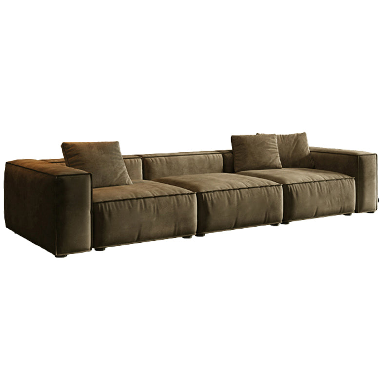 Contemporary Stain Resistant Square Arm Sofa in Brown for Living Room