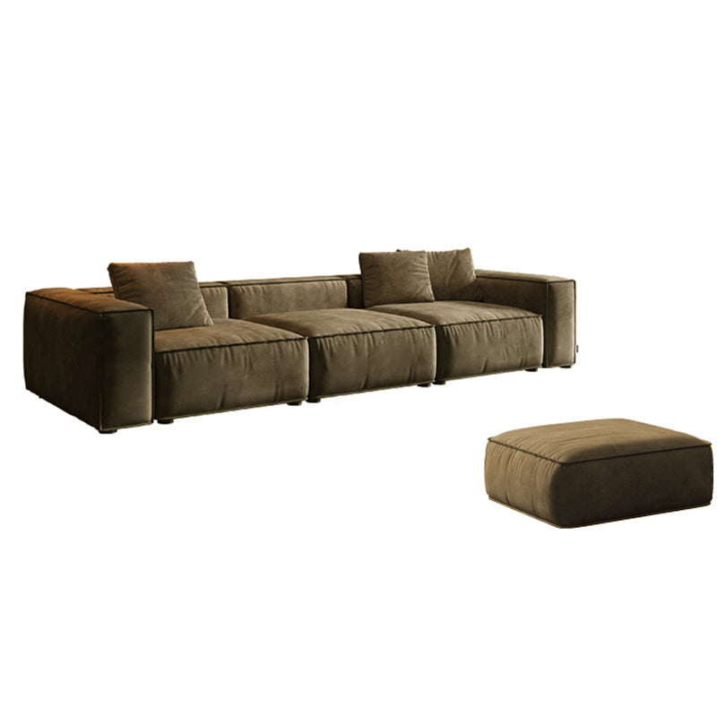 Contemporary Stain Resistant Square Arm Sofa in Brown for Living Room
