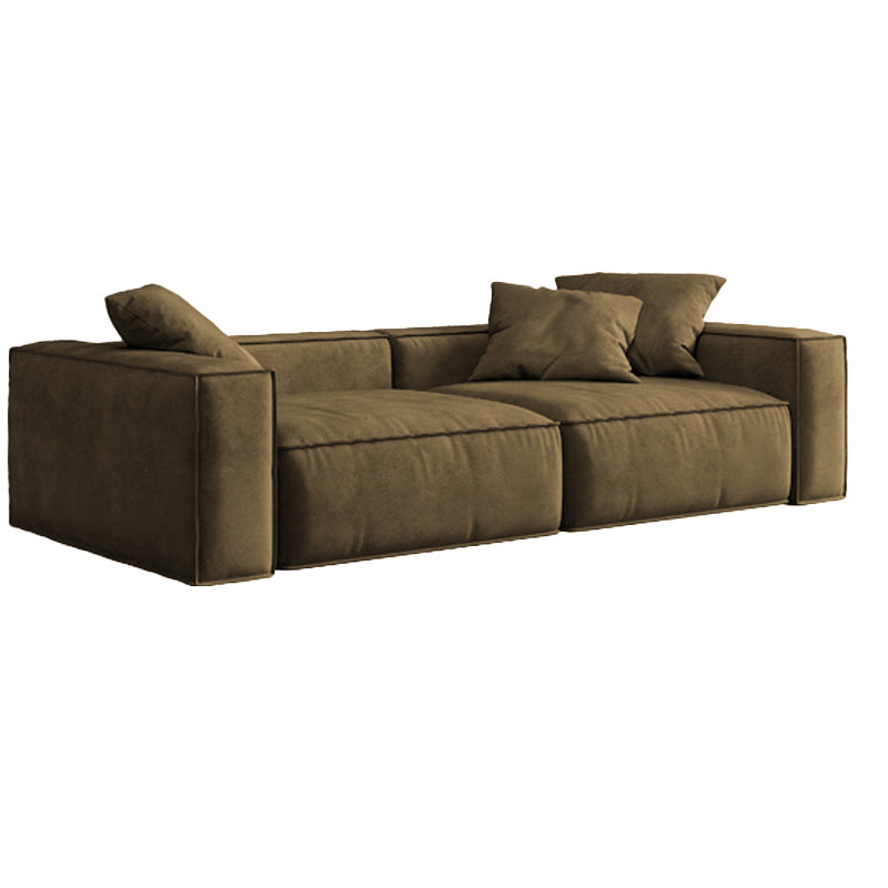 Contemporary Stain Resistant Square Arm Sofa in Brown for Living Room
