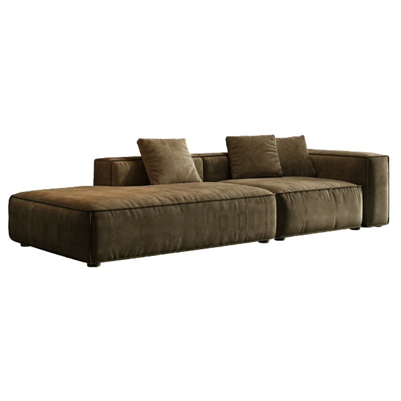 Contemporary Stain Resistant Square Arm Sofa in Brown for Living Room