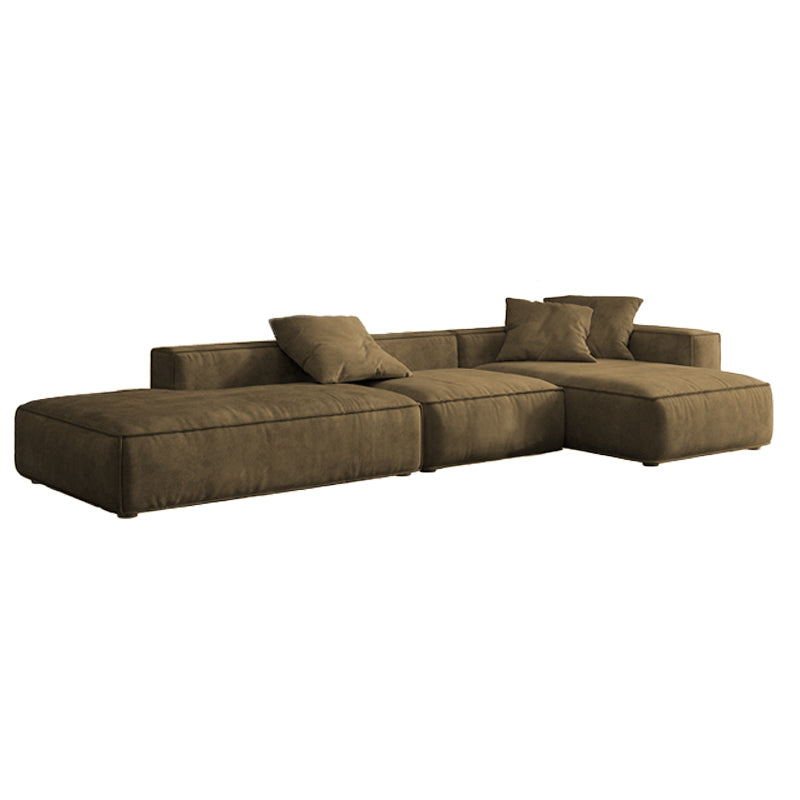 Contemporary Stain Resistant Square Arm Sofa in Brown for Living Room
