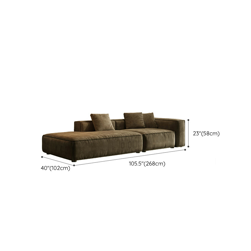 Contemporary Stain Resistant Square Arm Sofa in Brown for Living Room