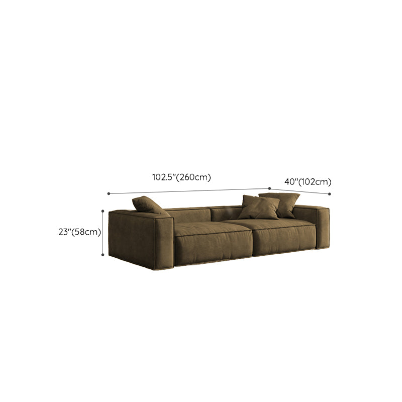 Contemporary Stain Resistant Square Arm Sofa in Brown for Living Room