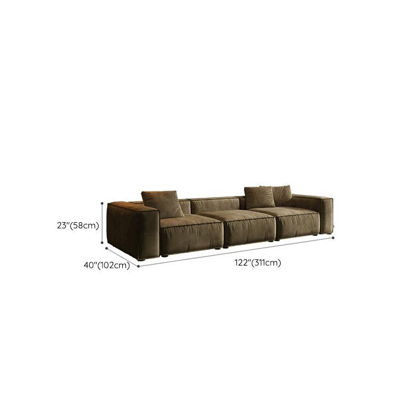 Contemporary Stain Resistant Square Arm Sofa in Brown for Living Room