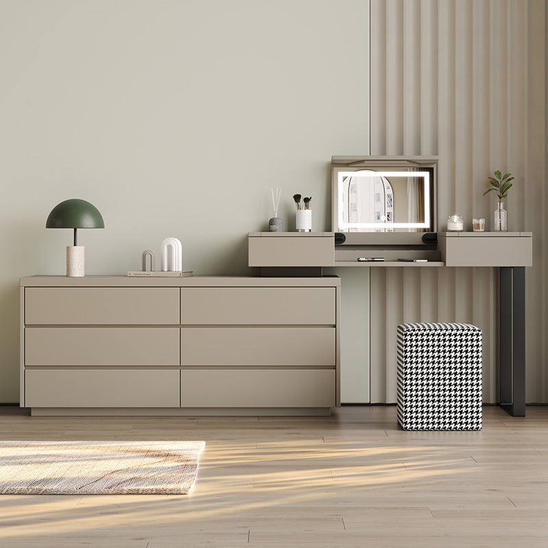 Modern Gray Flip-top Vanity Table and Stool with Storage - 30.3" High