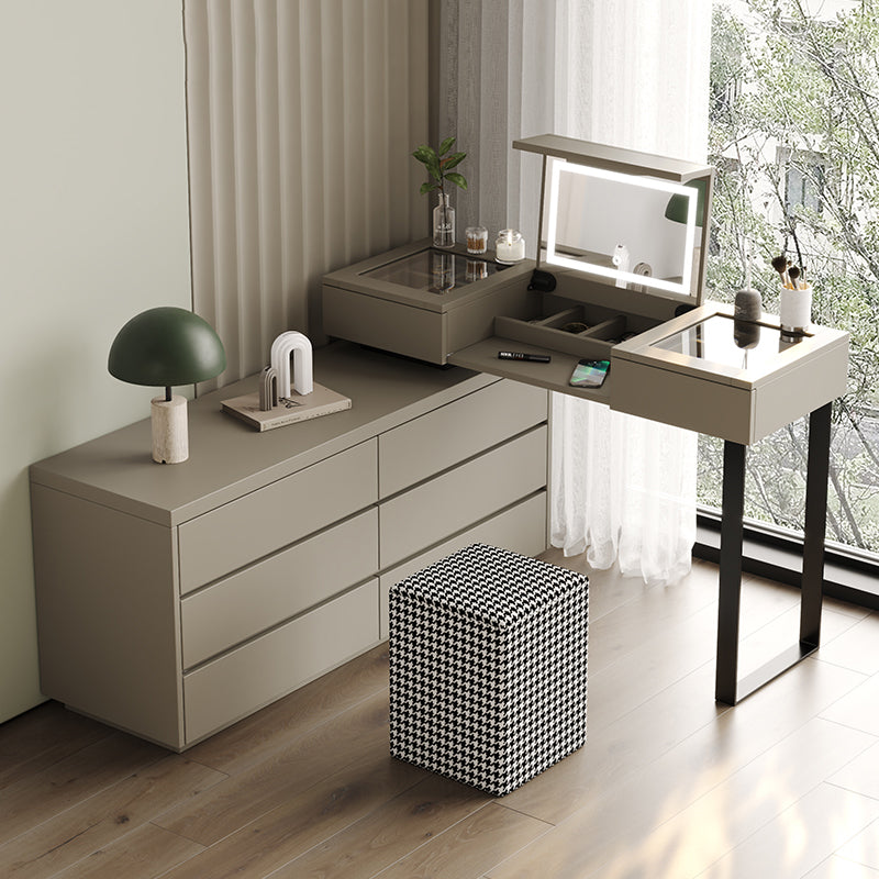 Modern Gray Flip-top Vanity Table and Stool with Storage - 30.3" High