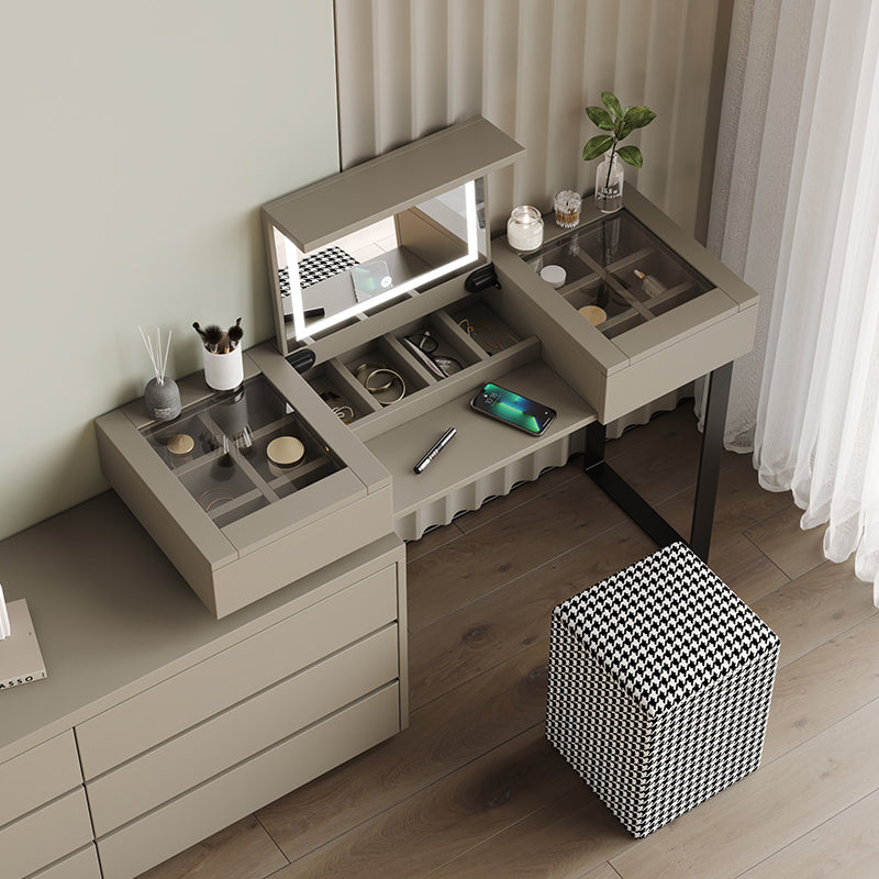 Modern Gray Flip-top Vanity Table and Stool with Storage - 30.3" High