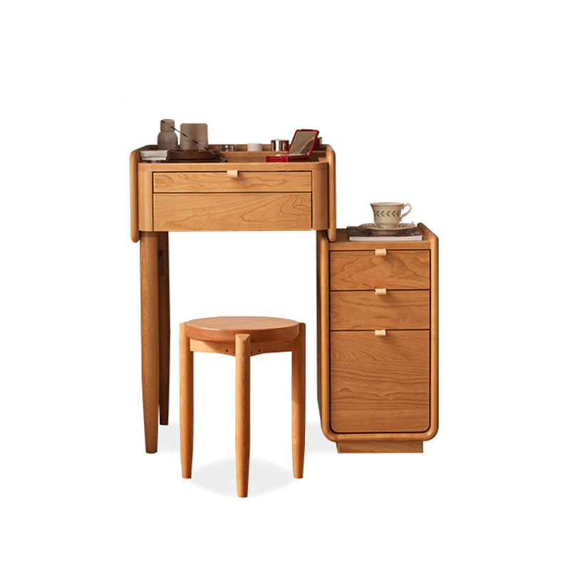 30.7" Wide Cherry Vanity Desk and Stool with Storage Drawers