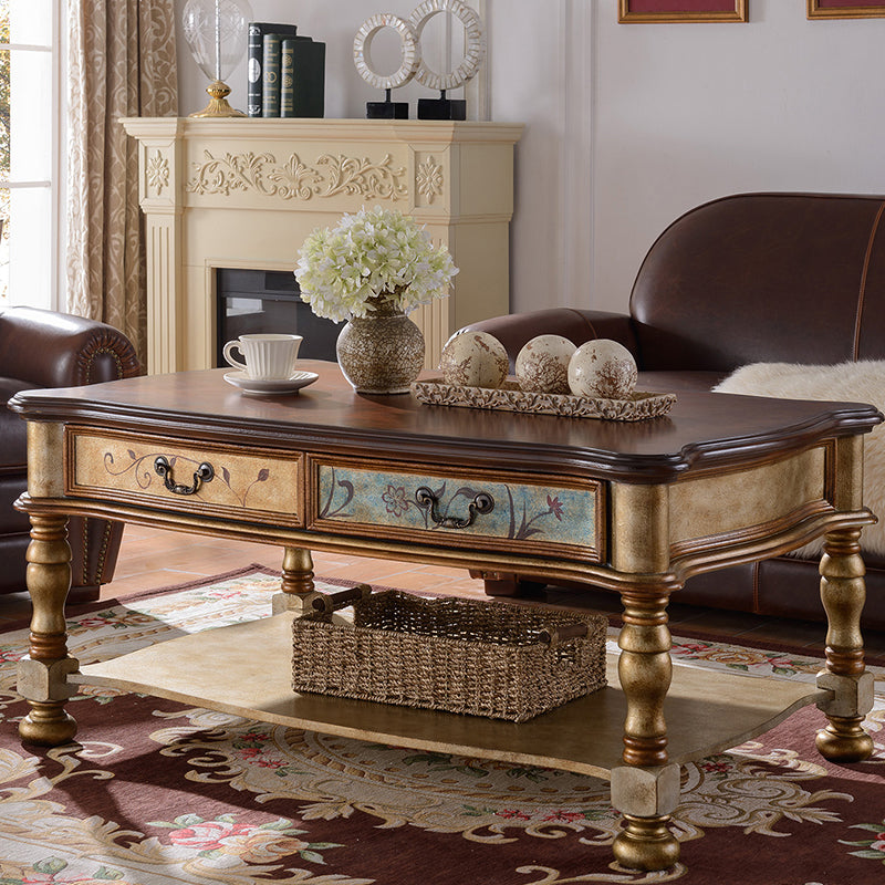 French Country Distressed Cocktail Table in Solid Wood for Living Room