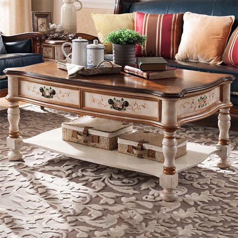 French Country Distressed Cocktail Table in Solid Wood for Living Room