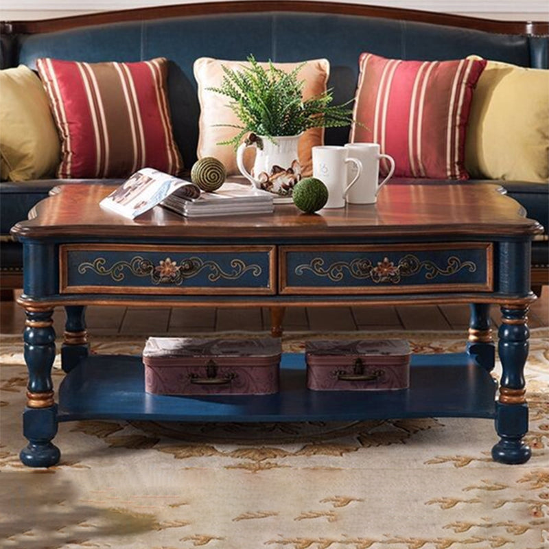 French Country Distressed Cocktail Table in Solid Wood for Living Room