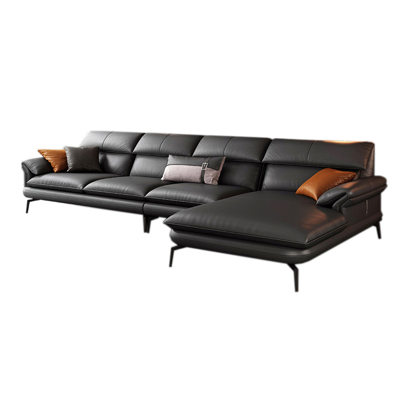 Contemporary Leather Pillow Top Arm Sofa in Gray For Living Room