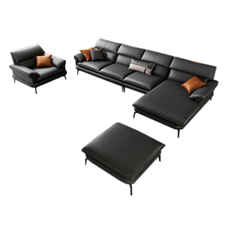 Contemporary Leather Pillow Top Arm Sofa in Gray For Living Room