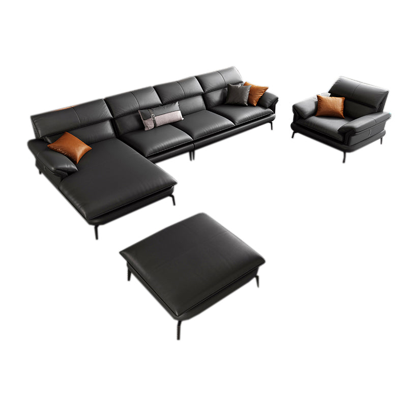 Contemporary Leather Pillow Top Arm Sofa in Gray For Living Room