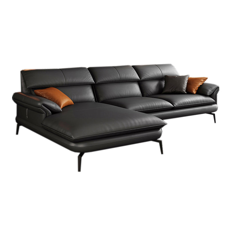 Contemporary Leather Pillow Top Arm Sofa in Gray For Living Room