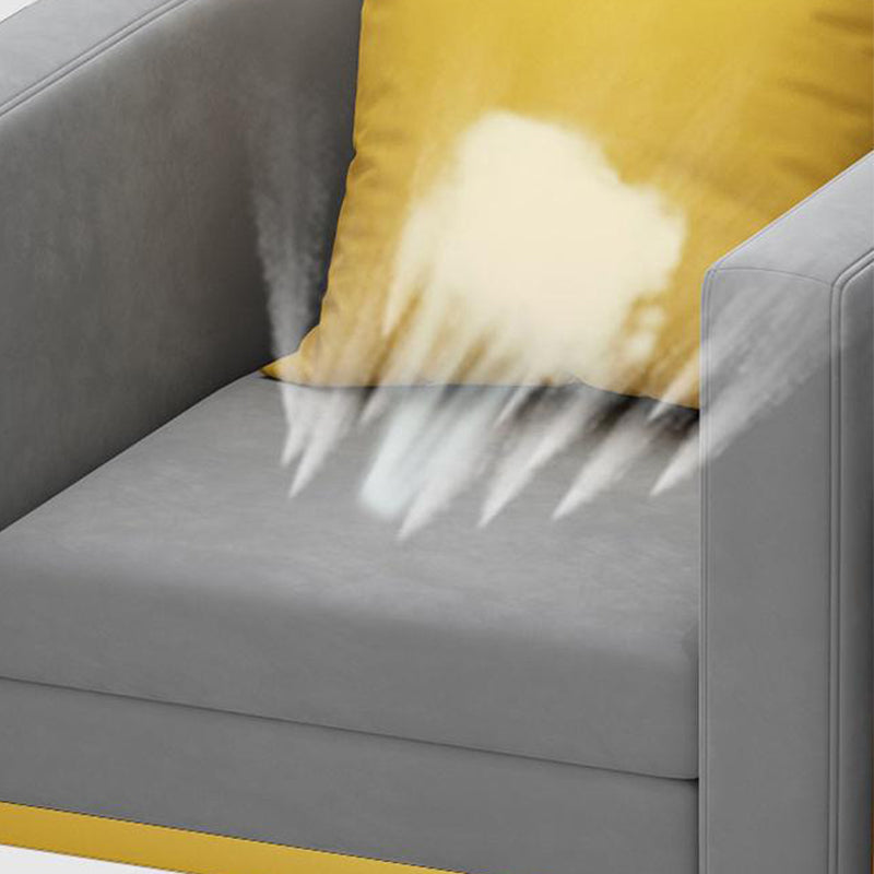 Scandinavian Solid Color Velvet Pillow Back Sofa with Tuxedo Arm