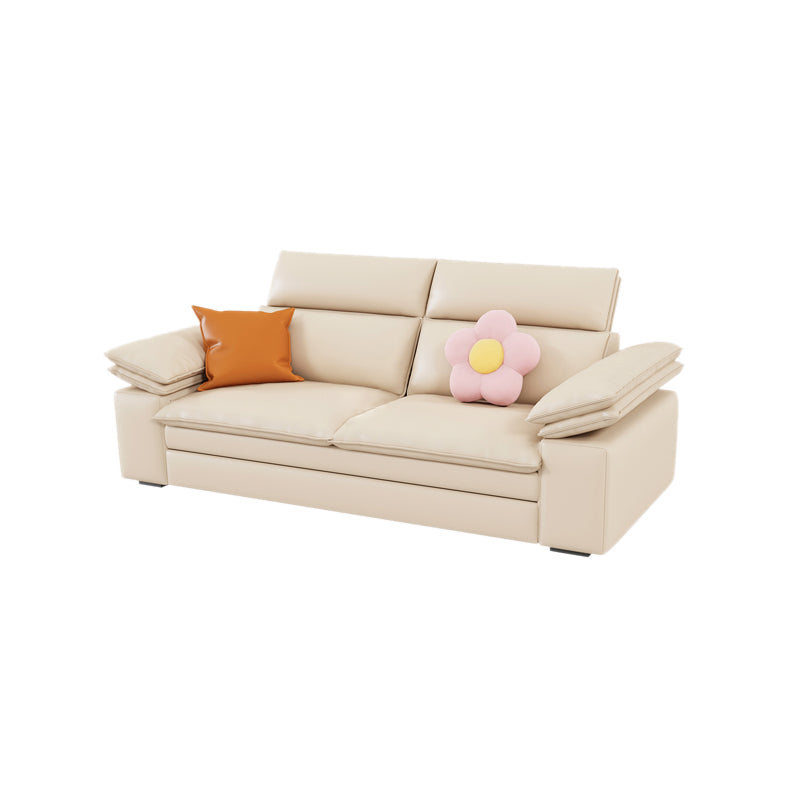 Contemporary Faux leather Sleeper Sofa in White Pillow Top Arms Sofa Bed