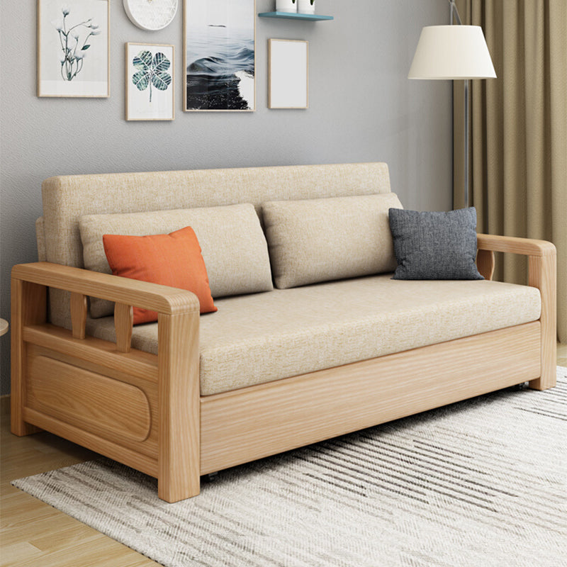 Solid Wood Futon Sleeper Sofa Scandinavian Square Armed Sofa Bed