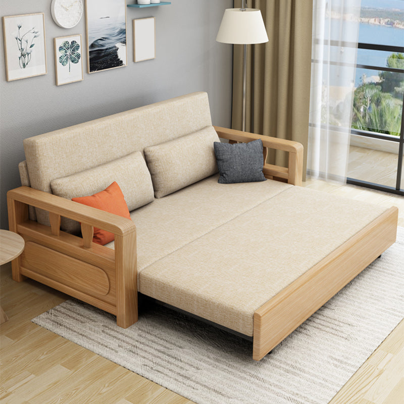 Solid Wood Futon Sleeper Sofa Scandinavian Square Armed Sofa Bed