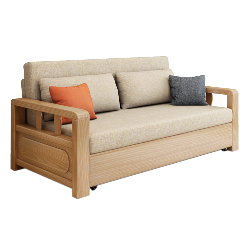Solid Wood Futon Sleeper Sofa Scandinavian Square Armed Sofa Bed