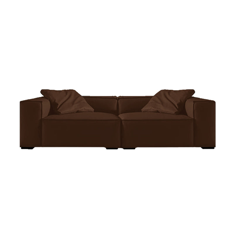 Modern Sectional Set, Genuine Leather Square Arm Sectional sofa, Brown