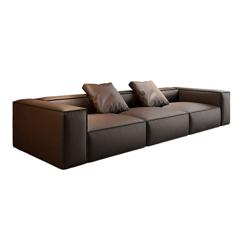 Modern Sectional Set, Genuine Leather Square Arm Sectional sofa, Brown