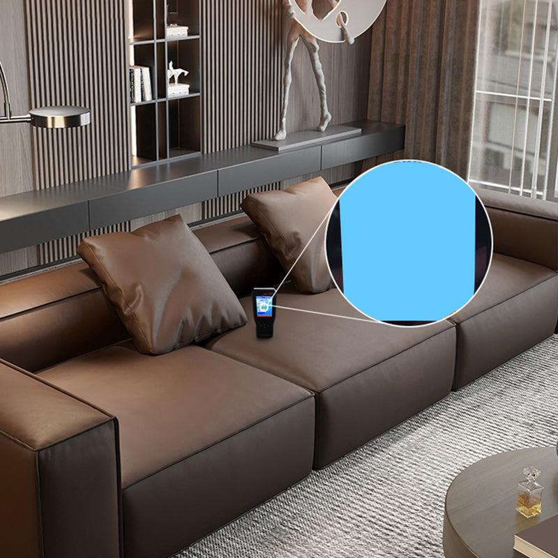 Modern Sectional Set, Genuine Leather Square Arm Sectional sofa, Brown