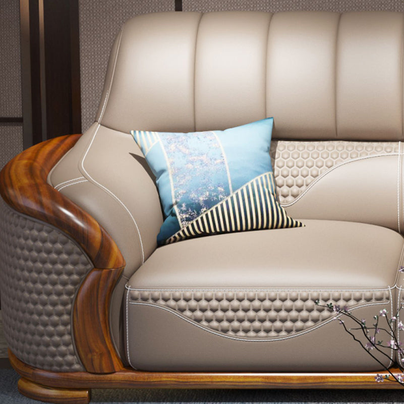 Solid Wood L-Shape Sectional Sofa Genuine Leather 3/4-Seat Sofa with Chaise