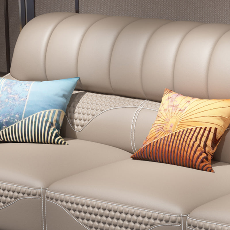 Solid Wood L-Shape Sectional Sofa Genuine Leather 3/4-Seat Sofa with Chaise