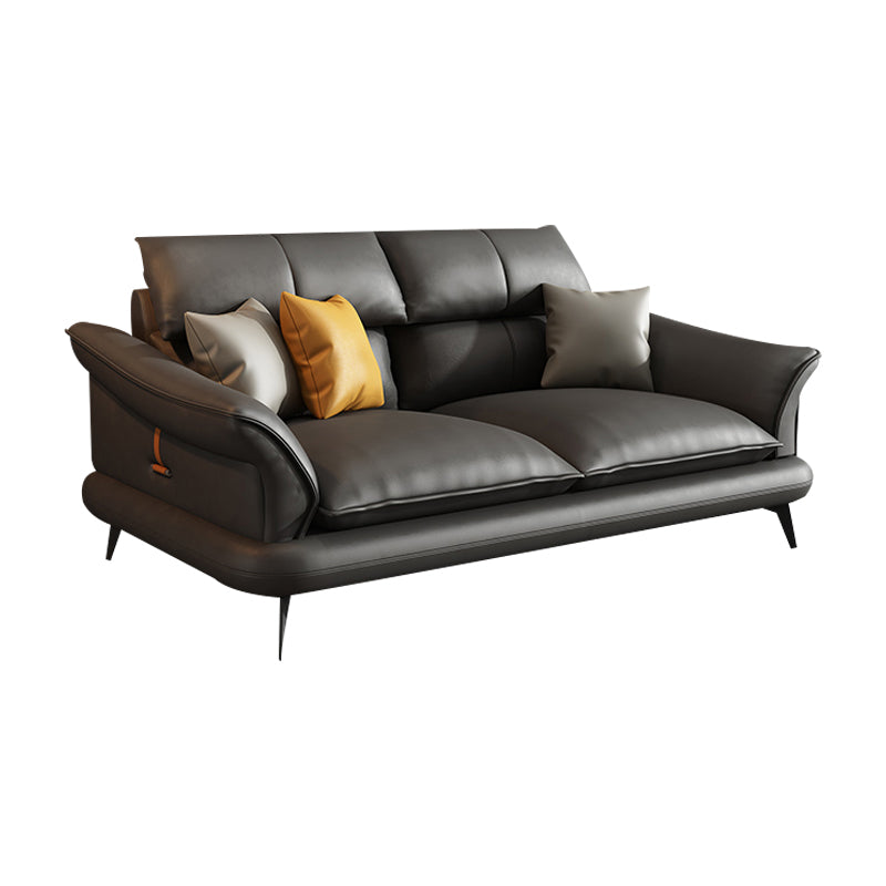 Modern Pillowed Back Cushions Black Sectional Flared Arm Chesterfield Sectional