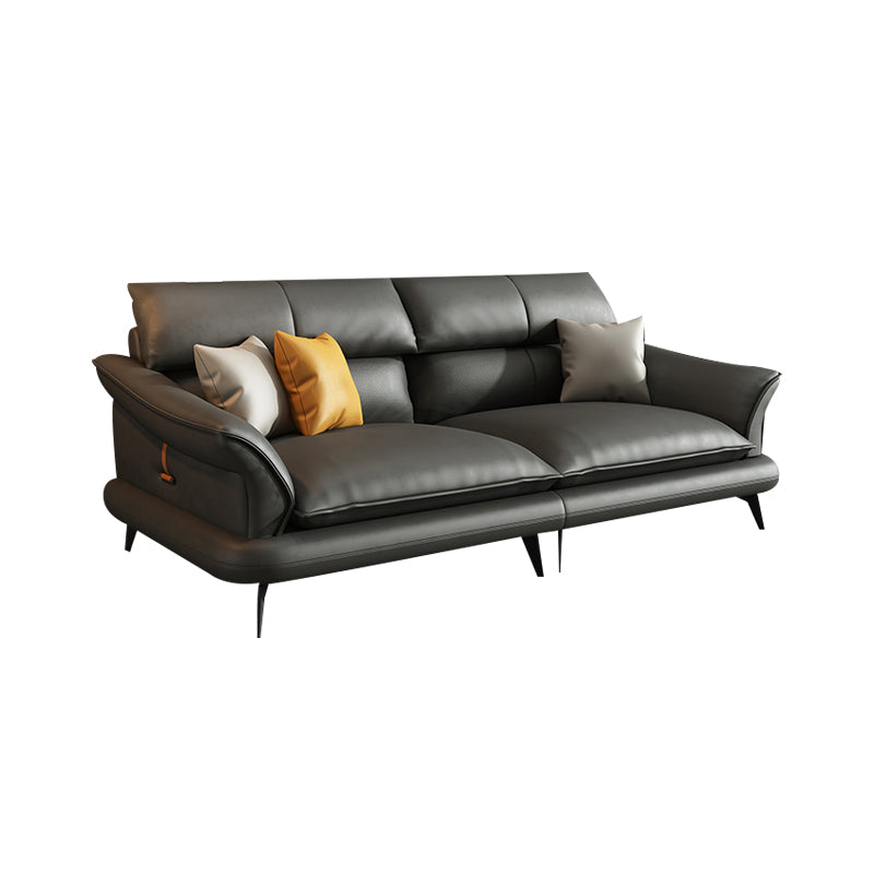 Modern Pillowed Back Cushions Black Sectional Flared Arm Chesterfield Sectional