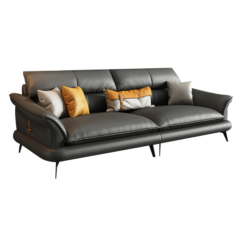 Modern Pillowed Back Cushions Black Sectional Flared Arm Chesterfield Sectional