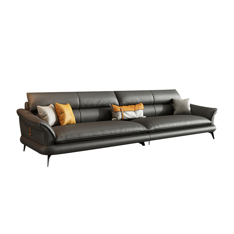 Modern Pillowed Back Cushions Black Sectional Flared Arm Chesterfield Sectional