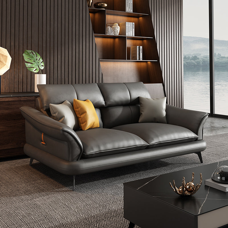 Modern Pillowed Back Cushions Black Sectional Flared Arm Chesterfield Sectional