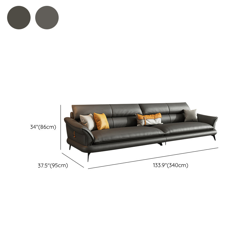 Modern Pillowed Back Cushions Black Sectional Flared Arm Chesterfield Sectional