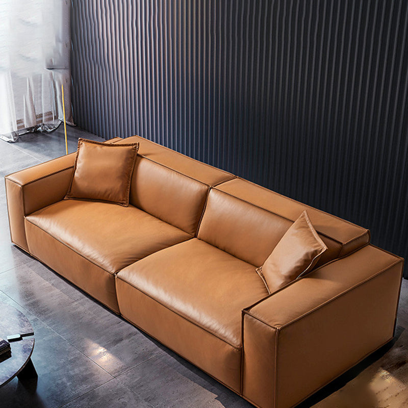 Modern Square Arm Sectionals  Sofa, Genuine Leather Sectional Couch