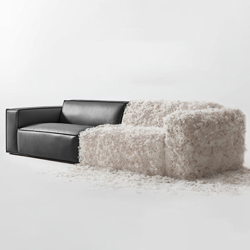 Modern Square Arm Sectionals  Sofa, Genuine Leather Sectional Couch