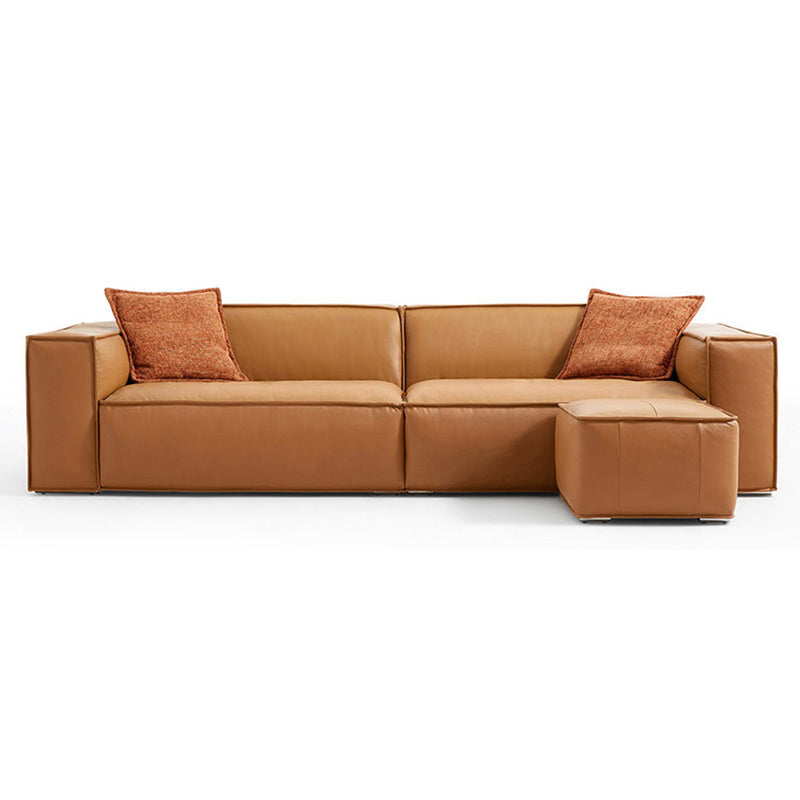 Modern Square Arm Sectionals  Sofa, Genuine Leather Sectional Couch