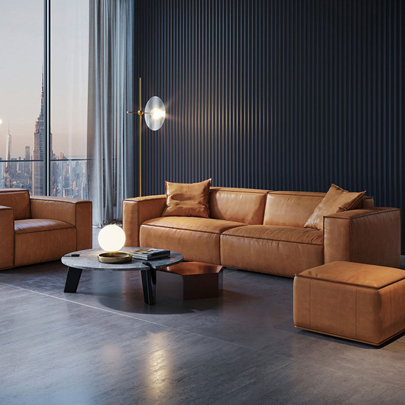 Modern Square Arm Sectionals  Sofa, Genuine Leather Sectional Couch