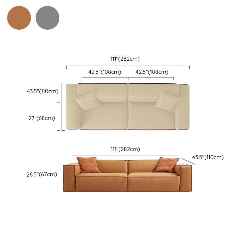 Modern Square Arm Sectionals  Sofa, Genuine Leather Sectional Couch