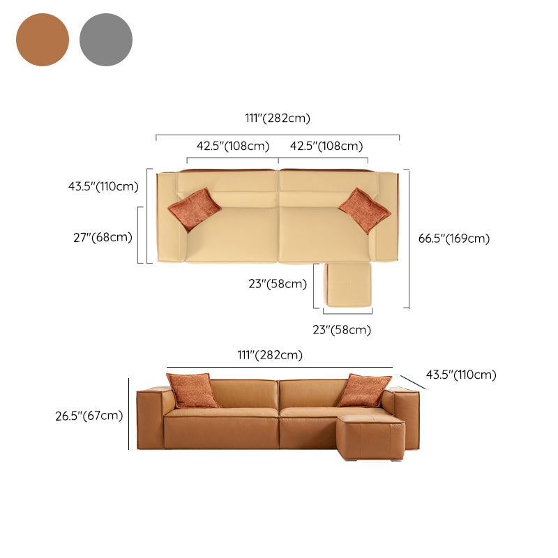 Modern Square Arm Sectionals  Sofa, Genuine Leather Sectional Couch