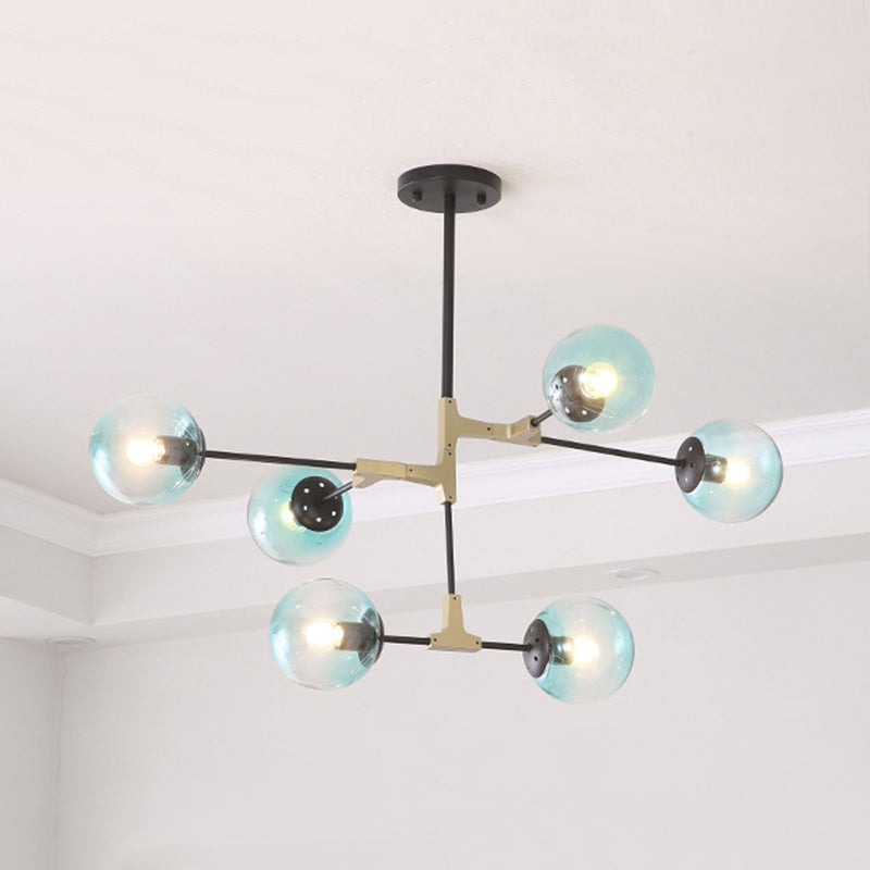 Contemporary Orb Shade Pendant Light Metal Blue Chandelier with Glass Shade for Restaurant