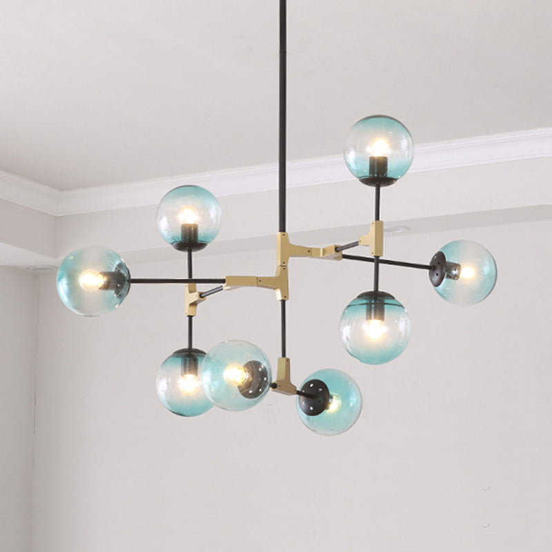 Contemporary Orb Shade Pendant Light Metal Blue Chandelier with Glass Shade for Restaurant