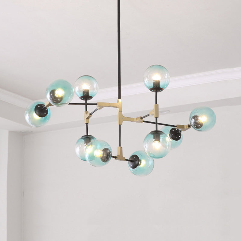Contemporary Orb Shade Pendant Light Metal Blue Chandelier with Glass Shade for Restaurant