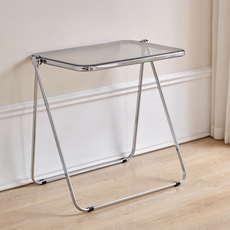 Acrylic Foldable Dining Table for 2 Person with Silver Steel Base