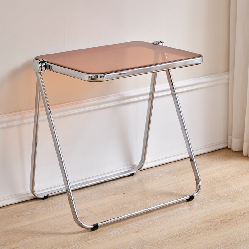 Acrylic Foldable Dining Table for 2 Person with Silver Steel Base