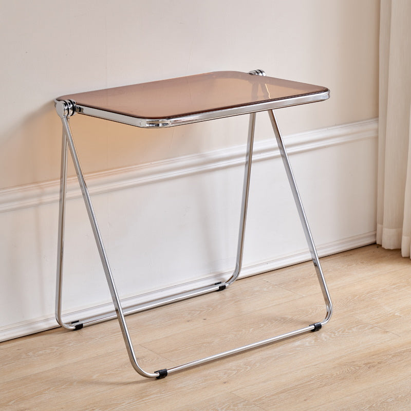 Acrylic Foldable Dining Table for 2 Person with Silver Steel Base