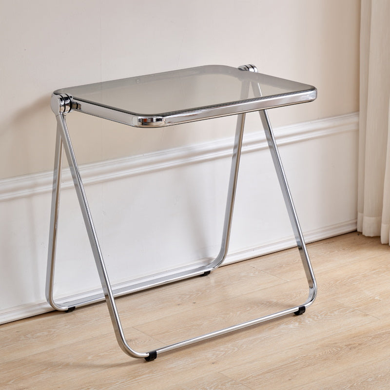 Acrylic Foldable Dining Table for 2 Person with Silver Steel Base
